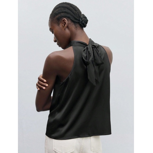 Black Satin Halter Blouse Top - Picture 3 of 7